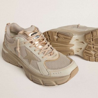 Golden Goose Lightstar In Dove-Gray Leather And Mesh With Beige Tpu Star