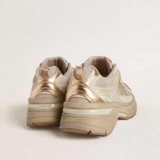 Golden Goose Lightstar In Dove-Gray Leather And Mesh With Beige Tpu Star