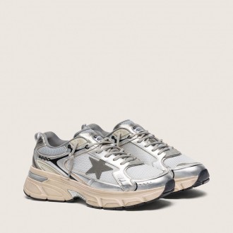 Golden Goose Lightstar In Gray Mesh And Silver Nappa Leather With Gray Tpu Star