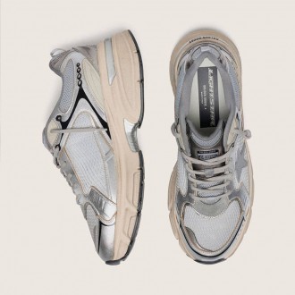 Golden Goose Lightstar In Gray Mesh And Silver Nappa Leather With Gray Tpu Star