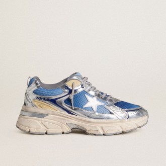 Golden Goose Lightstar In Light Blue Mesh With White Tpu Star And Silver Bio-Based Inserts