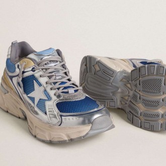 Golden Goose Lightstar In Light Blue Mesh With White Tpu Star And Silver Bio-Based Inserts Golden Goose Lightstar In Light Blue Mesh With White Tpu Star And Silver Bio-Based Inserts
