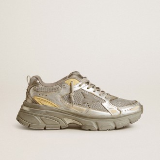 Golden Goose Lightstar In Metallic Leather And Silver Mesh With Gray Star