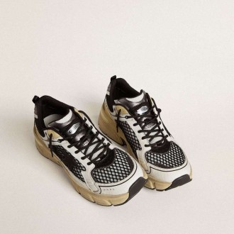 Golden Goose Lightstar In White Leather And Black Mesh With Black Tpu Star