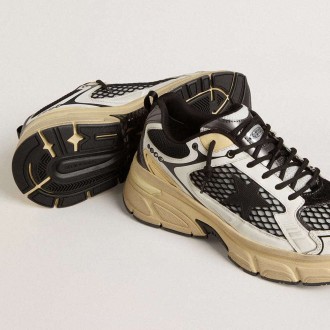 Golden Goose Lightstar In White Leather And Black Mesh With Black Tpu Star