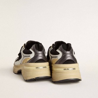 Golden Goose Lightstar In White Leather And Black Mesh With Black Tpu Star