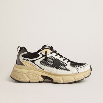 Golden Goose Lightstar In White Leather And Black Mesh With Black Tpu Star