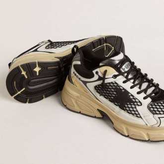Golden Goose Lightstar In White Leather And Black Mesh With Black Tpu Star Golden Goose Lightstar In White Leather And Black Mesh With Black Tpu Star