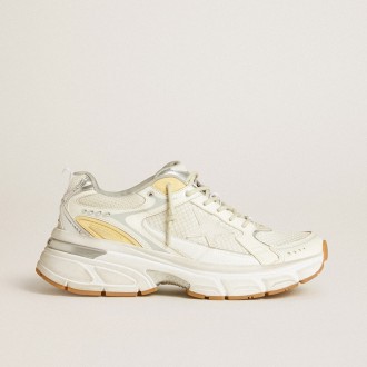 Golden Goose Lightstar In White Leather And Mesh With Worn-White Star