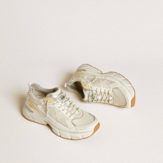 Golden Goose Lightstar In White Leather And Mesh With Worn-White Star Golden Goose Lightstar In White Leather And Mesh With Worn-White Star