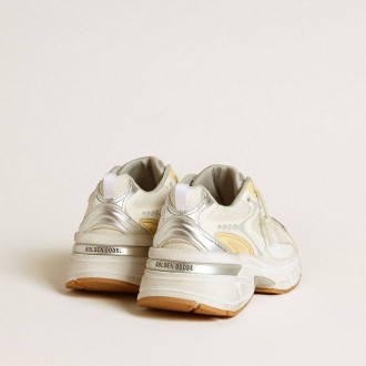 Golden Goose Lightstar In White Leather And Mesh With Worn-White Star Golden Goose Lightstar In White Leather And Mesh With Worn-White Star