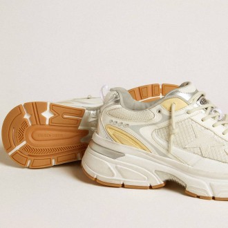 Golden Goose Lightstar In White Leather And Mesh With Worn-White Star Golden Goose Lightstar In White Leather And Mesh With Worn-White Star