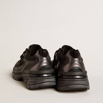 Golden Goose Lightstar With Black Leather And Mesh Upper And Black Star Golden Goose Lightstar With Black Leather And Mesh Upper And Black Star