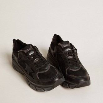 Golden Goose Lightstar With Black Leather And Mesh Upper And Black Star Golden Goose Lightstar With Black Leather And Mesh Upper And Black Star