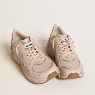 Golden Goose Lightstar With Pink Leather And Mesh Upper And Pink Star