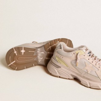 Golden Goose Lightstar With Pink Leather And Mesh Upper And Pink Star