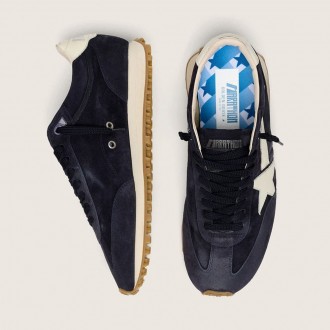 Golden Goose Marathon In Black Suede With Leather Star And Heel Tab Golden Goose Marathon In Black Suede With Leather Star And Heel Tab