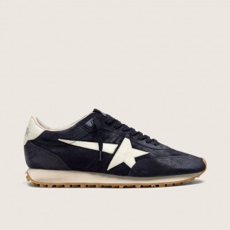 Golden Goose Marathon In Black Suede With White Leather Star And Heel Tab