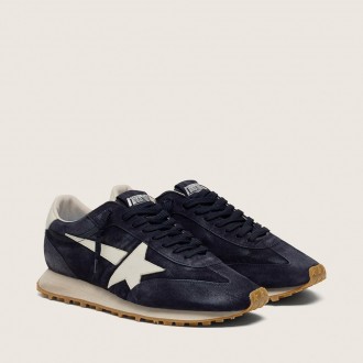 Golden Goose Marathon In Black Suede With White Leather Star And Heel Tab Golden Goose Marathon In Black Suede With White Leather Star And Heel Tab