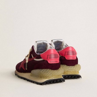 Golden Goose Marathon In Burgundy Mesh And Suede With Printed Pink Star Golden Goose Marathon In Burgundy Mesh And Suede With Printed Pink Star