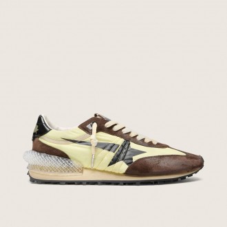 Golden Goose Marathon In Lime-Green Nylon With Black Star And Brown Suede Inserts