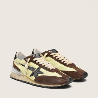 Golden Goose Marathon In Lime-Green Nylon With Black Star And Brown Suede Inserts