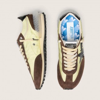 Golden Goose Marathon In Lime-Green Nylon With Black Star And Brown Suede Inserts