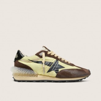 Golden Goose Marathon In Lime-Green Nylon With Black Star And Brown Suede Inserts