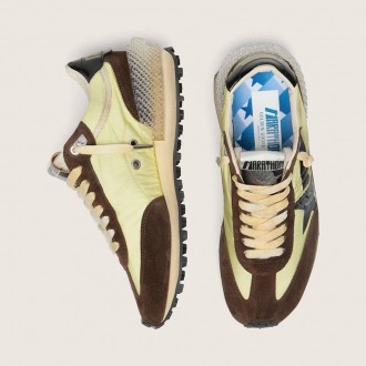 Golden Goose Marathon In Lime-Green Nylon With Black Star And Brown Suede Inserts
