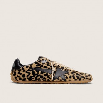 Golden Goose Marathon Speed In Beige And Black Leopard-Print Pony Skin With Black Leather Star