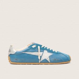 Golden Goose Marathon Speed In Blue Nappa With Printed Star And Silver Leather Heel Tab