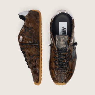 Golden Goose Marathon Speed In Leather With Brown Snake Print, Black Star And Silver Leather Heel Tab