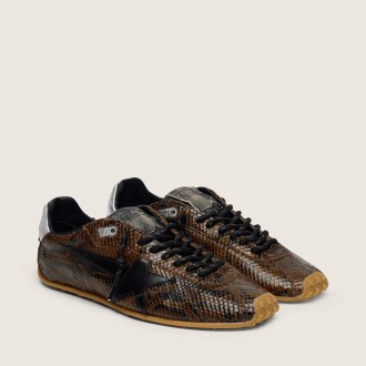 Golden Goose Marathon Speed In Leather With Brown Snake Print, Black Star And Silver Leather Heel Tab