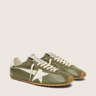 Golden Goose Marathon Speed In Olive-Green Leather With Cream Star