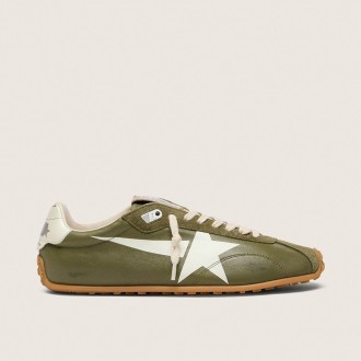 Golden Goose Marathon Speed In Olive-Green Leather With Cream Star