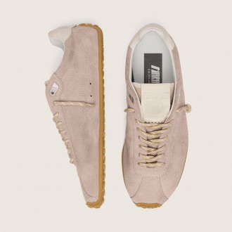 Golden Goose Marathon Speed In Pink Suede With Perforated Star And White Leather Heel Tab