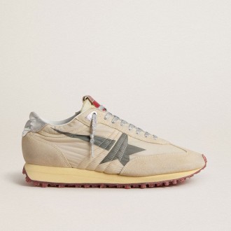 Golden Goose Marathon With Beige Nylon Upper And Gray Star