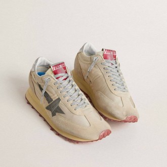 Golden Goose Marathon With Beige Nylon Upper And Gray Star Golden Goose Marathon With Beige Nylon Upper And Gray Star