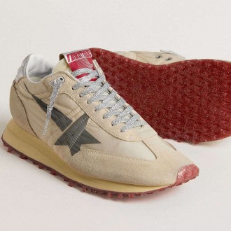 Golden Goose Marathon With Beige Nylon Upper And Gray Star Golden Goose Marathon With Beige Nylon Upper And Gray Star