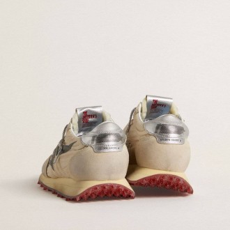 Golden Goose Marathon With Beige Nylon Upper And Gray Star Golden Goose Marathon With Beige Nylon Upper And Gray Star