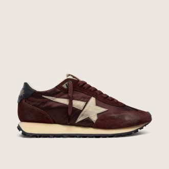 Golden Goose Marathon With Brown Satin Upper And Platinum Leather Star