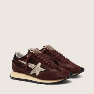 Golden Goose Marathon With Brown Satin Upper And Platinum Leather Star
