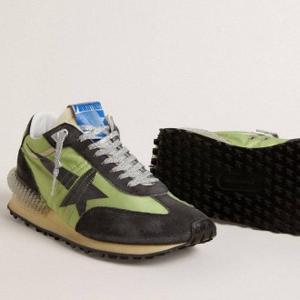 Golden Goose Marathon With Green Nylon Upper And Black Star