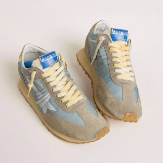Golden Goose Marathon With Light Blue Nylon Upper And Pastel Blue Star Golden Goose Marathon With Light Blue Nylon Upper And Pastel Blue Star