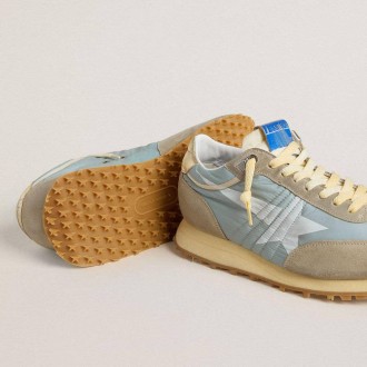 Golden Goose Marathon With Light Blue Nylon Upper And Pastel Blue Star Golden Goose Marathon With Light Blue Nylon Upper And Pastel Blue Star