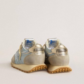 Golden Goose Marathon With Light Blue Nylon Upper And Pastel Blue Star Golden Goose Marathon With Light Blue Nylon Upper And Pastel Blue Star