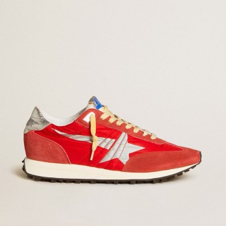 Golden Goose Marathon With Red Nylon Upper And Silver Star