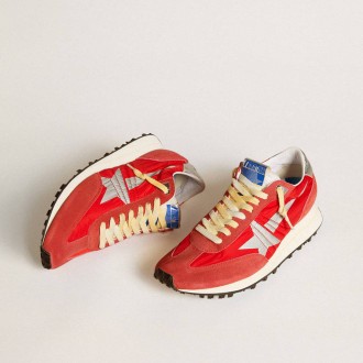 Golden Goose Marathon With Red Nylon Upper And Silver Star