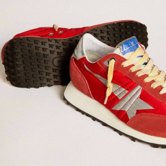 Golden Goose Marathon With Red Nylon Upper And Silver Star