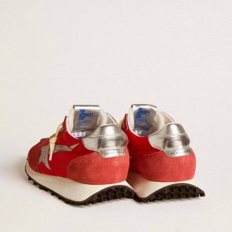 Golden Goose Marathon With Red Nylon Upper And Silver Star